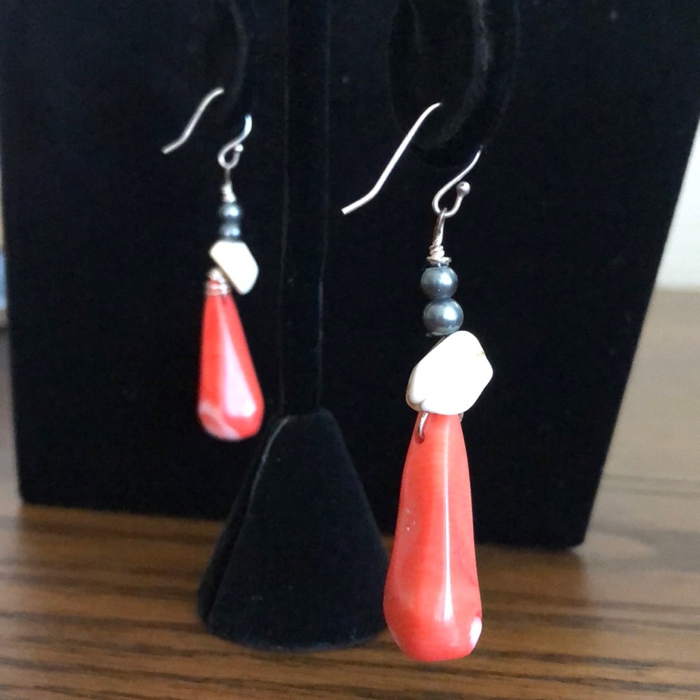 Hanging coral with pearl earrings